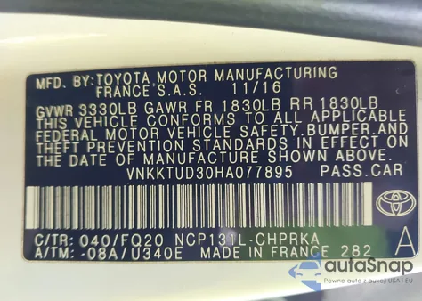 2017 Toyota Yaris L z USA, uszkodzony, nr VIN VNKKTUD30HA077895